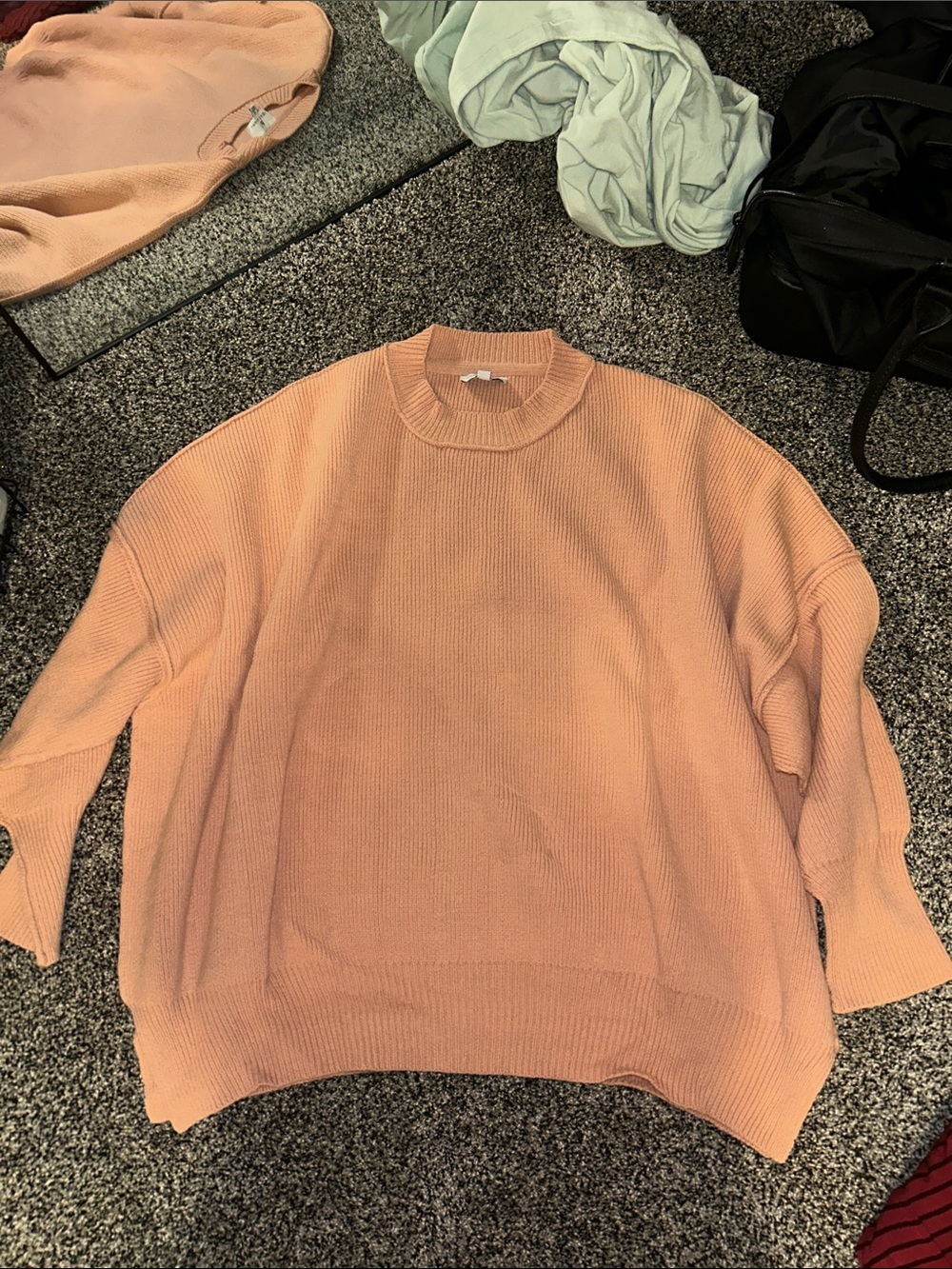 Relaxed Crewneck Knit Sweater in Peach